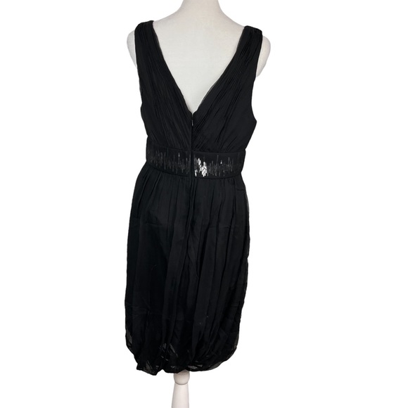 BCBGMaxAzria Black 100% Silk Bubble Skirt Cocktail Dress w/ Beaded Waist Sz 6 - Picture 4 of 17